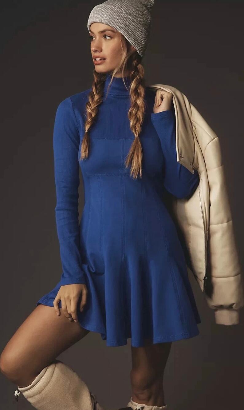 Daily Practice by Anthropologie Long-Sleeve Blue Mini Swing Dress NWT size Large